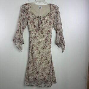 Vintage Y2K Milkmaid Babydoll Dress Sz 3 Romantic Rose Coquette Fairy Dainty